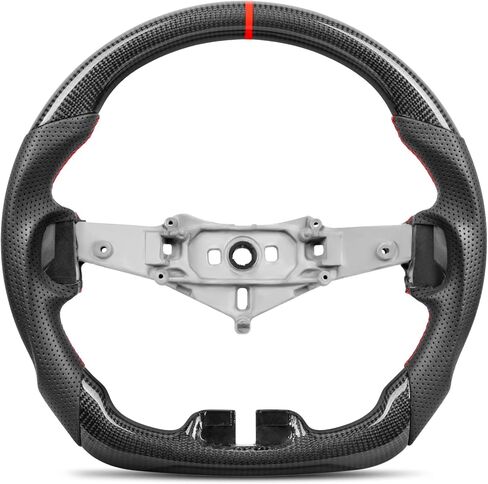 عجلة قيادة من ألياف الكربون من Hydro-Dip لسيارة Jeep Wrangler JK JKU 2011-2017، Sport Sahara Rubicon Willys، شريط أحمر وخياطة مسطحة من الأسفل ومقبض رياضي من الجلد الأسود المثقوب in Kuwait
