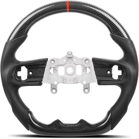 عجلة قيادة من ألياف الكربون من Hydro-Dip لسيارة Jeep Wrangler JK JKU 2011-2017، Sport Sahara Rubicon Willys، شريط أحمر وخياطة مسطحة من الأسفل ومقبض رياضي من الجلد الأسود المثقوب in Kuwait