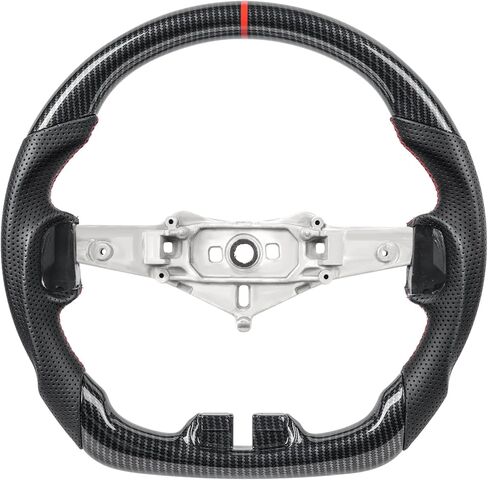 عجلة قيادة من ألياف الكربون من Hydro-Dip لسيارة Jeep Wrangler JK JKU 2011-2017، Sport Sahara Rubicon Willys، شريط أحمر وخياطة مسطحة من الأسفل ومقبض رياضي من الجلد الأسود المثقوب in Kuwait