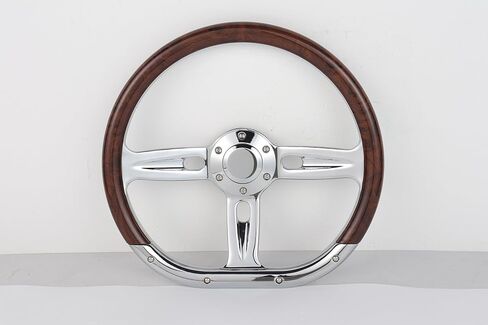 14" D-Shape Wood Grain ABS Steering Wheel with Chrome Spokes & Horn – 6-Bolt Half Wrap for Car, Truck, SUV, Racing (ABS Burlwood) in Kuwait