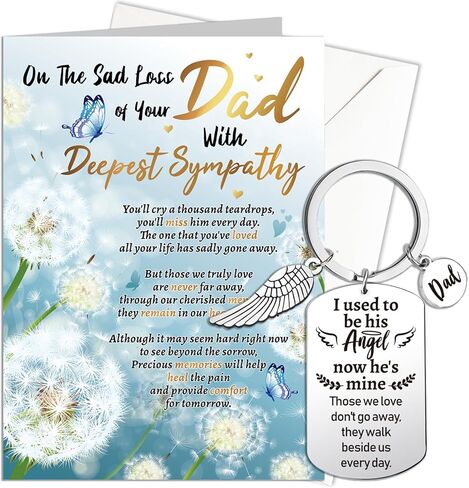 HOWAF On The Sad Loss of Your Dad Sympathy Card with Memorial Keyring, Sympathy Greeting Cards Condolence Card for Memorial Gift,Sympathy Gifts Loss of Dad, Deepest Sympathy Cards Thinking of You in Saudi Arabia