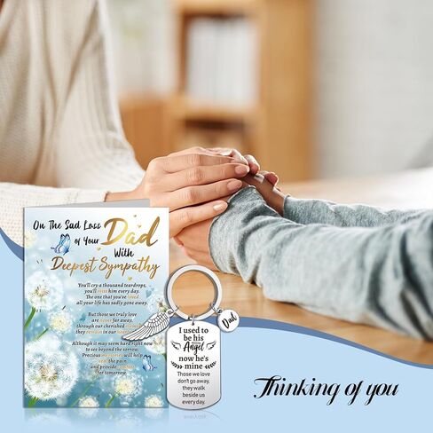 HOWAF On The Sad Loss of Your Dad Sympathy Card with Memorial Keyring, Sympathy Greeting Cards Condolence Card for Memorial Gift,Sympathy Gifts Loss of Dad, Deepest Sympathy Cards Thinking of You in Saudi Arabia