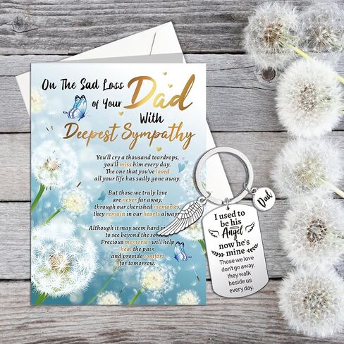 HOWAF On The Sad Loss of Your Dad Sympathy Card with Memorial Keyring, Sympathy Greeting Cards Condolence Card for Memorial Gift,Sympathy Gifts Loss of Dad, Deepest Sympathy Cards Thinking of You in Saudi Arabia