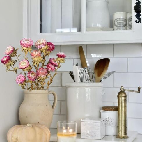 13 Pcs Natural Dried Daisy Flowers Bouquet Dried Flower Pink Daisies with Leaves Dried Sunflowers Chrysanthemum with Stem for Wedding Farmhouse Table Vase Decor Home DIY Flower Arrangement in Kuwait