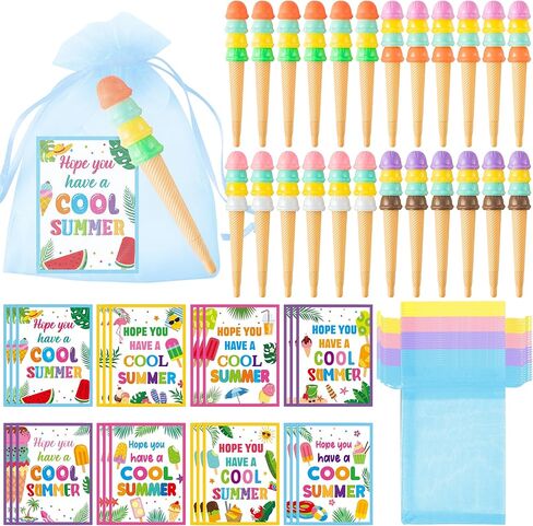 Haooryx End of Year Gift for Kids - 24 Pack End of School Year Student Gifts Ice Cream Ballpoint Pen with Greeting Card Favor Bag for School Graduation Student Reward Teacher Supply Summer Party Favor in Saudi Arabia