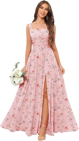 GUKARLEED Women’s Wrap Ruffles Bridesmaid Dresses for Wedding Guest Long A-line Chiffon Scoop Neck Formal Dress with Slit in Kuwait