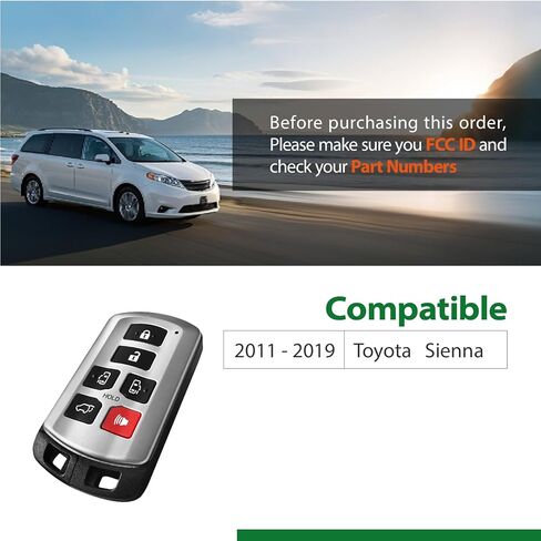 استبدال لـ 2011 2012 2013 2014 2015 2016 2017 2018 2019 القرب الذكي Toyota Sienna GNE 271451-5691 مفتاح اللوحة Fob HYQ14ADR 314.3MHz 6 أزرار in Kuwait