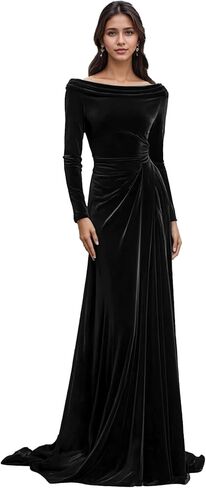 Long Sleeve Velvet Bridesmaid Dresses Scoop Neck Wrap Fall Formal Evening Party Gowns for Women in Saudi Arabia
