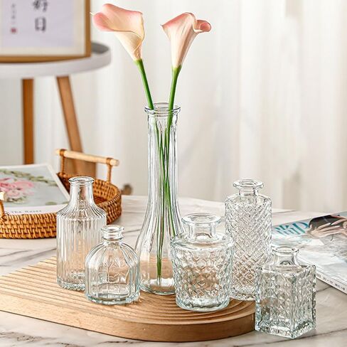 20CM Single Narrow Neck Stem Glass Vase - Hand Made Vertical Striped Decorative Bottle for Flowers Wedding Party Centerpiece Home Office Desk Decor in Saudi Arabia