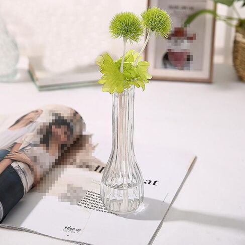 20CM Single Narrow Neck Stem Glass Vase - Hand Made Vertical Striped Decorative Bottle for Flowers Wedding Party Centerpiece Home Office Desk Decor in Saudi Arabia
