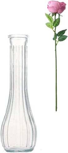 20CM Single Narrow Neck Stem Glass Vase - Hand Made Vertical Striped Decorative Bottle for Flowers Wedding Party Centerpiece Home Office Desk Decor in Saudi Arabia