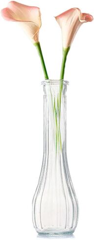 20CM Single Narrow Neck Stem Glass Vase - Hand Made Vertical Striped Decorative Bottle for Flowers Wedding Party Centerpiece Home Office Desk Decor in Saudi Arabia