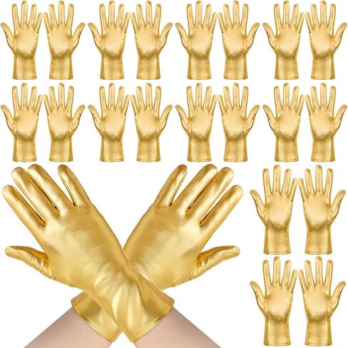 10 Pairs Metallic Costume Gloves, Shiny Gold Princess Evening Stretch Dress Gloves, Halloween Cosplay Hand Accessories Short Glove for Party, Dance in Kuwait