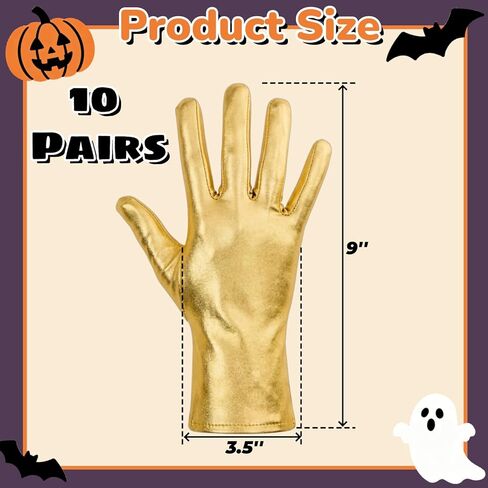 10 Pairs Metallic Costume Gloves, Shiny Gold Princess Evening Stretch Dress Gloves, Halloween Cosplay Hand Accessories Short Glove for Party, Dance in Kuwait