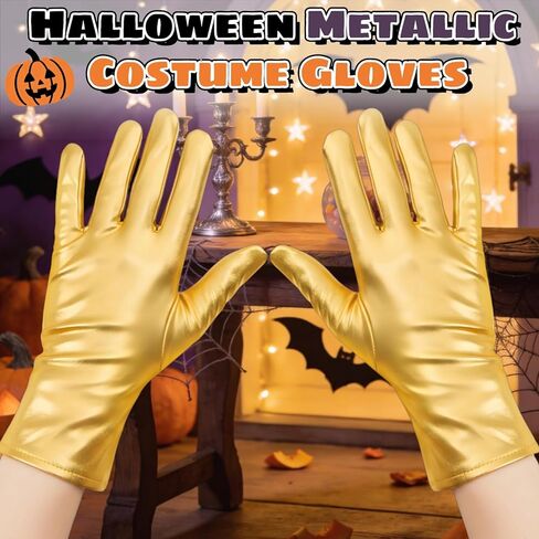 10 Pairs Metallic Costume Gloves, Shiny Gold Princess Evening Stretch Dress Gloves, Halloween Cosplay Hand Accessories Short Glove for Party, Dance in Kuwait