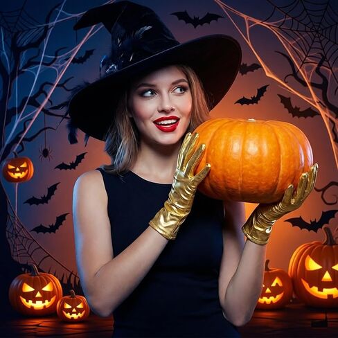 10 Pairs Metallic Costume Gloves, Shiny Gold Princess Evening Stretch Dress Gloves, Halloween Cosplay Hand Accessories Short Glove for Party, Dance in Kuwait