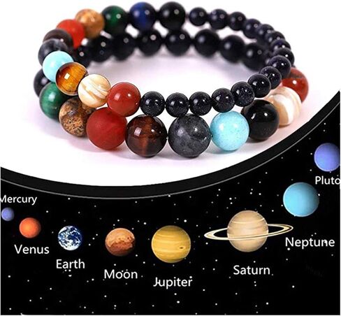 ATIMIGO 2 Pack Solar System Bracelet Universe Galaxy The Eight Planets Guardian Star Natural Stone Beads Bracelet Bangle Gifts for Women Men Girls in Kuwait