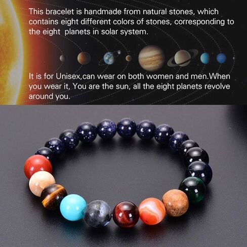 ATIMIGO 2 Pack Solar System Bracelet Universe Galaxy The Eight Planets Guardian Star Natural Stone Beads Bracelet Bangle Gifts for Women Men Girls in Kuwait