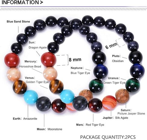 ATIMIGO 2 Pack Solar System Bracelet Universe Galaxy The Eight Planets Guardian Star Natural Stone Beads Bracelet Bangle Gifts for Women Men Girls in Kuwait