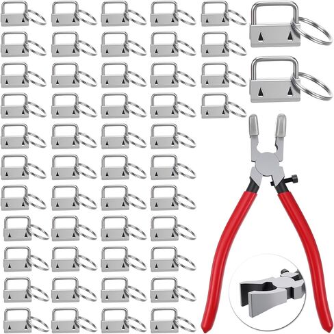 مجموعة أجهزة مفتاح فوب 50 قطعة، أجهزة حبل مفتاح فوب مقاس 1 بوصة مع أداة كماشة مفاتيح لسلسلة المفاتيح، وسوار معصم مع مستلزمات الأجهزة المشبك الدائري المقسم، سلسلة مفاتيح معصم in Kuwait