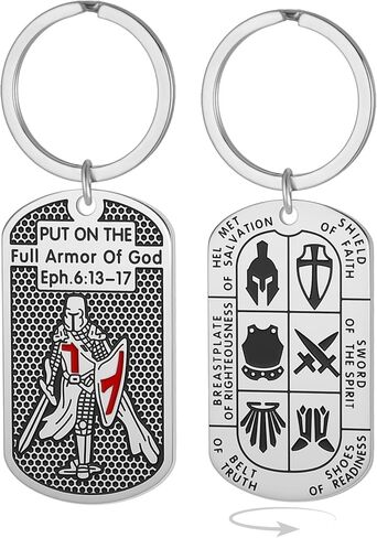 EUEAVAN Crusader Knights Templar Keychain for Men Ephesians 6:16-17 Armor of God Jerusalem Cross Dog Tag Keyring Jewelry in Saudi Arabia
