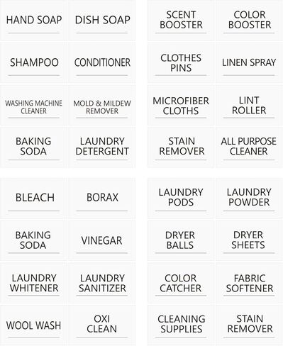 32PCS Minimalist Laundry Room Labels, Transparent PVC Waterproof Stickers with Black Print for Jars, Spray Bottles & Detergent Dispensers, Preprinted Organization Labels Set (Clear, 2.8" x 1.7") in Kuwait
