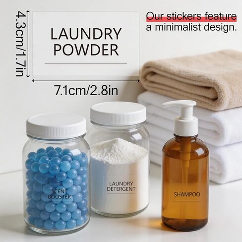 32PCS Minimalist Laundry Room Labels, Transparent PVC Waterproof Stickers with Black Print for Jars, Spray Bottles & Detergent Dispensers, Preprinted Organization Labels Set (Clear, 2.8" x 1.7") in Kuwait