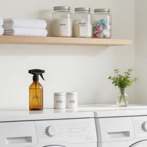 32PCS Minimalist Laundry Room Labels, Transparent PVC Waterproof Stickers with Black Print for Jars, Spray Bottles & Detergent Dispensers, Preprinted Organization Labels Set (Clear, 2.8" x 1.7") in Kuwait