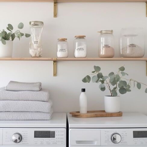 32PCS Minimalist Laundry Room Labels, Transparent PVC Waterproof Stickers with Black Print for Jars, Spray Bottles & Detergent Dispensers, Preprinted Organization Labels Set (Clear, 2.8" x 1.7") in Kuwait