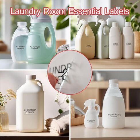 32PCS Minimalist Laundry Room Labels, Transparent PVC Waterproof Stickers with Black Print for Jars, Spray Bottles & Detergent Dispensers, Preprinted Organization Labels Set (Clear, 2.8" x 1.7") in Kuwait