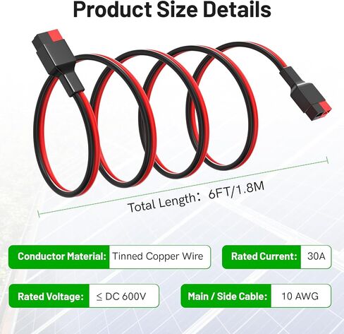 daitoku 10AWG Extension Cable for Anderson Connector, 6FT Solar Extension Cable Connector Solar Adaptor Wire Compatible with Anderson for Portable Power Station Solar Generator Solar Panel in Kuwait