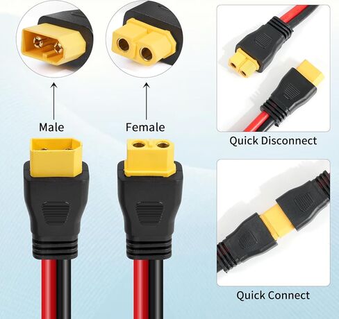 Ansoufien 10AWG XT60 كابل تمديد 2FT 2 قطعة، كابل XT60 مع موصل ذكر إلى أنثى لمحطة الطاقة المحمولة لوحة شمسية RC بطارية in Kuwait