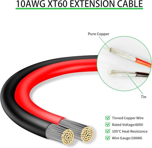Ansoufien 10AWG XT60 كابل تمديد 2FT 2 قطعة، كابل XT60 مع موصل ذكر إلى أنثى لمحطة الطاقة المحمولة لوحة شمسية RC بطارية in Kuwait