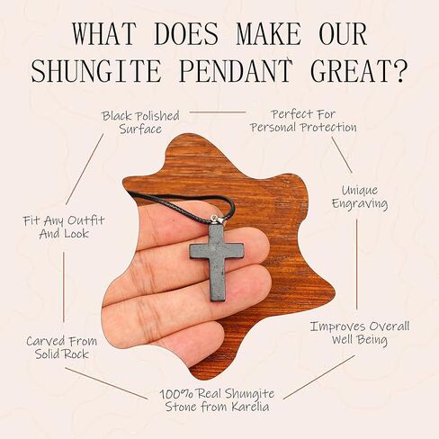 Shungite Crystal Cross Necklace - Black Healing Pendant with Leather Cord in Kuwait