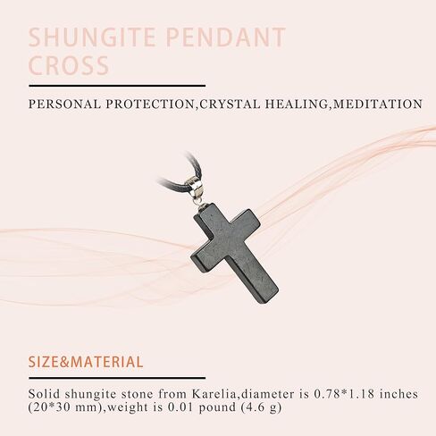 Shungite Crystal Cross Necklace - Black Healing Pendant with Leather Cord in Kuwait