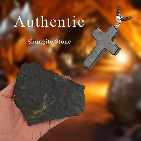 Shungite Crystal Cross Necklace - Black Healing Pendant with Leather Cord in Kuwait