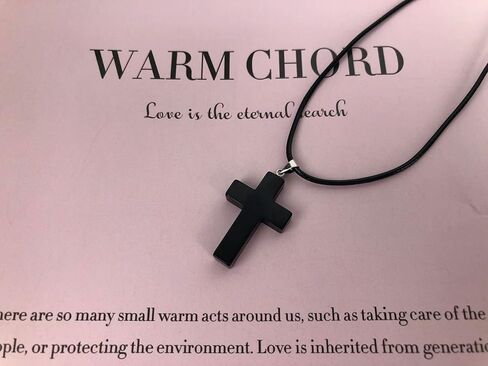 Shungite Crystal Cross Necklace - Black Healing Pendant with Leather Cord in Kuwait