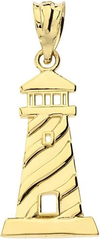 Unique Lighthouse Charm Pendant Necklace in 10k Yellow Gold in Kuwait