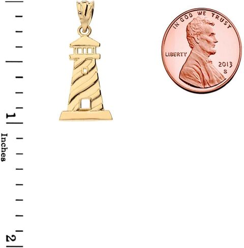Unique Lighthouse Charm Pendant Necklace in 10k Yellow Gold in Kuwait