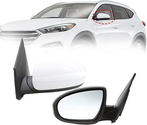 Left Driver Side Mirror Assembly Compatible with Tucson 2016-2018 with Power Heated Glass & Heated and Manual Folding White 87610D3410 HY1320246 (5Pins) in Kuwait