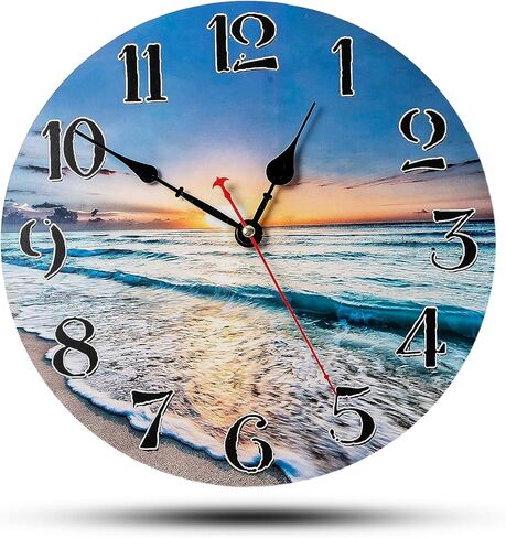 Coastal Nautical Glass Wall Clock 12 Inch – Silent Non-Ticking Ocean Beach Clock, Decorative Coastal Wall Clocks for Bathroom, Bedroom, Kitchen, Living Room – Battery Operated Wall Clocks for Home in Saudi Arabia