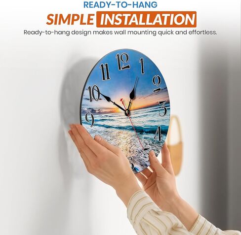 Coastal Nautical Glass Wall Clock 12 Inch – Silent Non-Ticking Ocean Beach Clock, Decorative Coastal Wall Clocks for Bathroom, Bedroom, Kitchen, Living Room – Battery Operated Wall Clocks for Home in Saudi Arabia