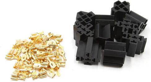 Unifizz 10Pcs 6.3mm 5 Pin Power Relay Socket Connector with 50 Terminals for Car, Truck, Boat, Manual Operation, Normally Open, Silver Contact, 12V DC, 10A, 24V DC Max Switching, Black, Gold in Saudi Arabia