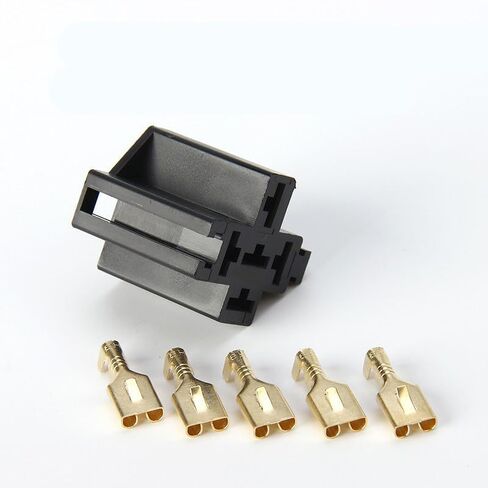 Unifizz 10Pcs 6.3mm 5 Pin Power Relay Socket Connector with 50 Terminals for Car, Truck, Boat, Manual Operation, Normally Open, Silver Contact, 12V DC, 10A, 24V DC Max Switching, Black, Gold in Saudi Arabia