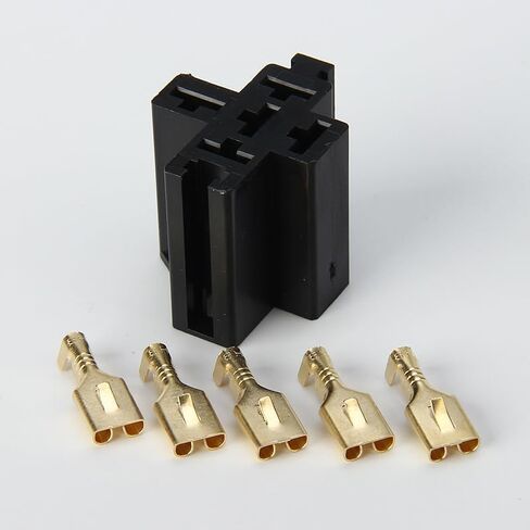 Unifizz 10Pcs 6.3mm 5 Pin Power Relay Socket Connector with 50 Terminals for Car, Truck, Boat, Manual Operation, Normally Open, Silver Contact, 12V DC, 10A, 24V DC Max Switching, Black, Gold in Saudi Arabia