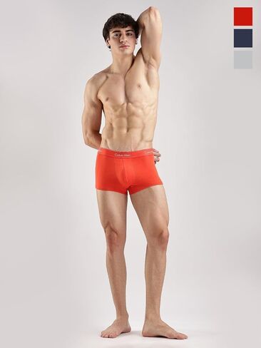 Calvin Klein Icon Cotton Stretch 3-Pack Low Rise Trunk - NB4389 (Grey/Dark Blue/Molten, Large) in Saudi Arabia