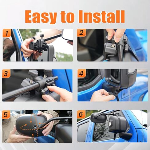 وصلات مرايا السحب بمشبك عالمي للقطر، رؤية خلفية قابلة للتعديل مقاومة للمطر للشاحنات والمقطورات، سهلة التركيب لشاحنة السيارة RV SUV، عبوتان in Kuwait