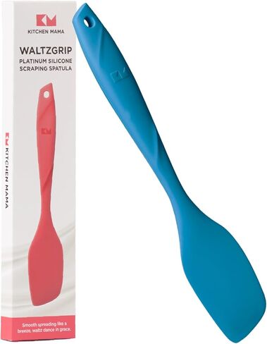 Kitchen Mama WaltzGrip Platinum Silicone Scraping Spatula: Heat-Resistant, Dishwasher Safe, Ergonomic Grip, Sturdy - Ideal for Mixing, Baking, and Nonstick Cookware (Blue) in Kuwait
