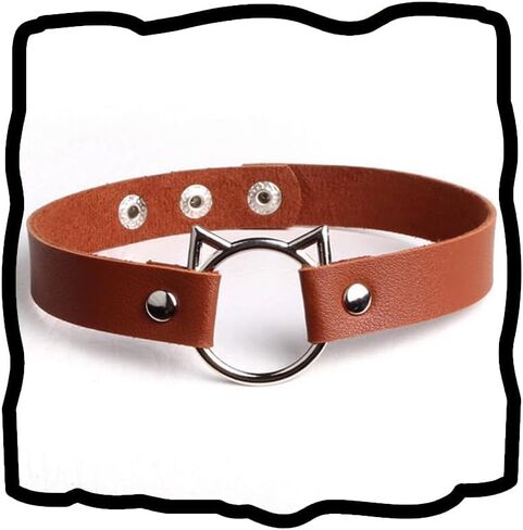 Gangel Cat Choker Leather Chain Buckle Adjustable Necklace Cool Rock Black PU Choker Collar Costume Accessory for Women and Girls(Pack of 1) in Kuwait