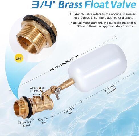 صمام تعويم 1/2 بوصة، صمام تعويم مياه نحاسي مع ذراع قابل للتعديل، صمام كرة تعويم ملء تلقائي وتحكم في مستوى المياه لحوض المياه والنوافير وخزان المياه والبرك والمسبح وأحواض السمك in Kuwait